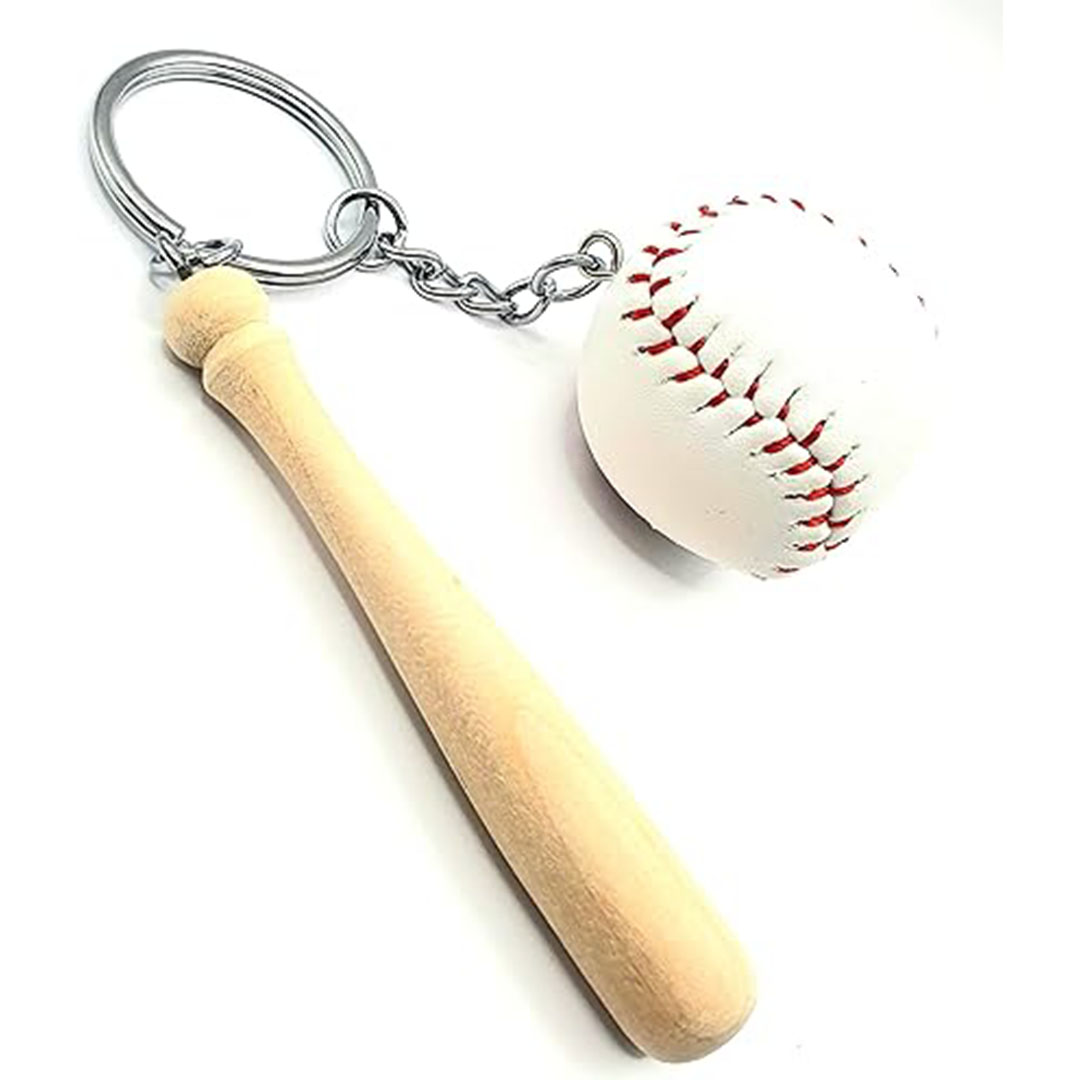 سلسلة مفاتيح كرة البيسبول بالمضرب الجلدي