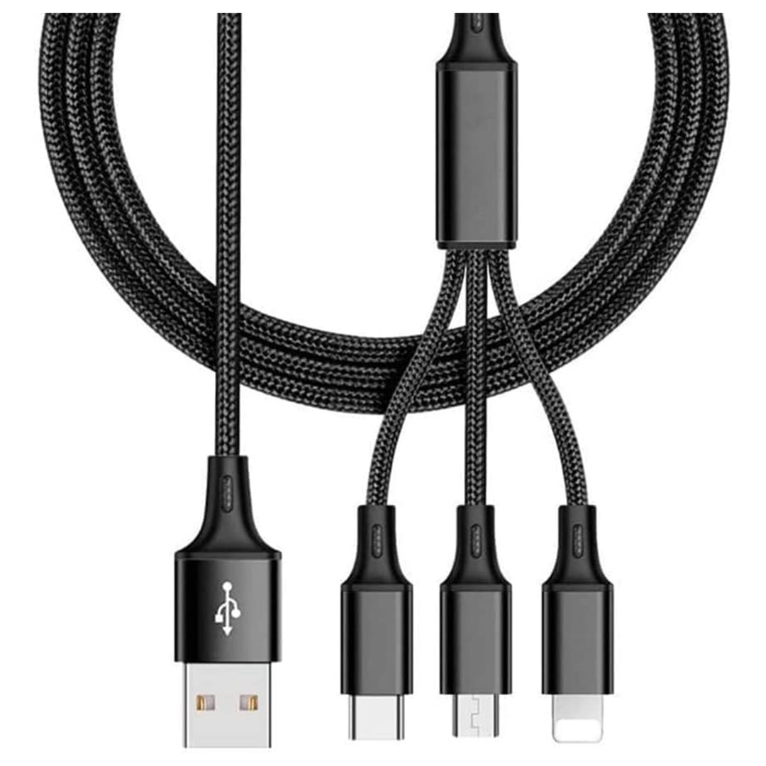 كابل شحن سريع USB مع مشبك منظم 3 في 1 - ميكرو /تايب C/لايتنتنج - 2.4 امبير