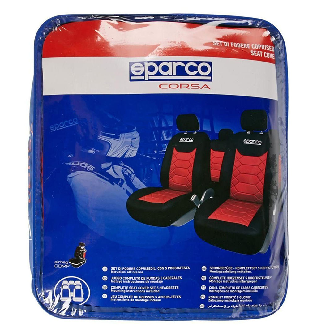 مجموعة فرش مقعد السيارة سباركو - أحمر/أسود