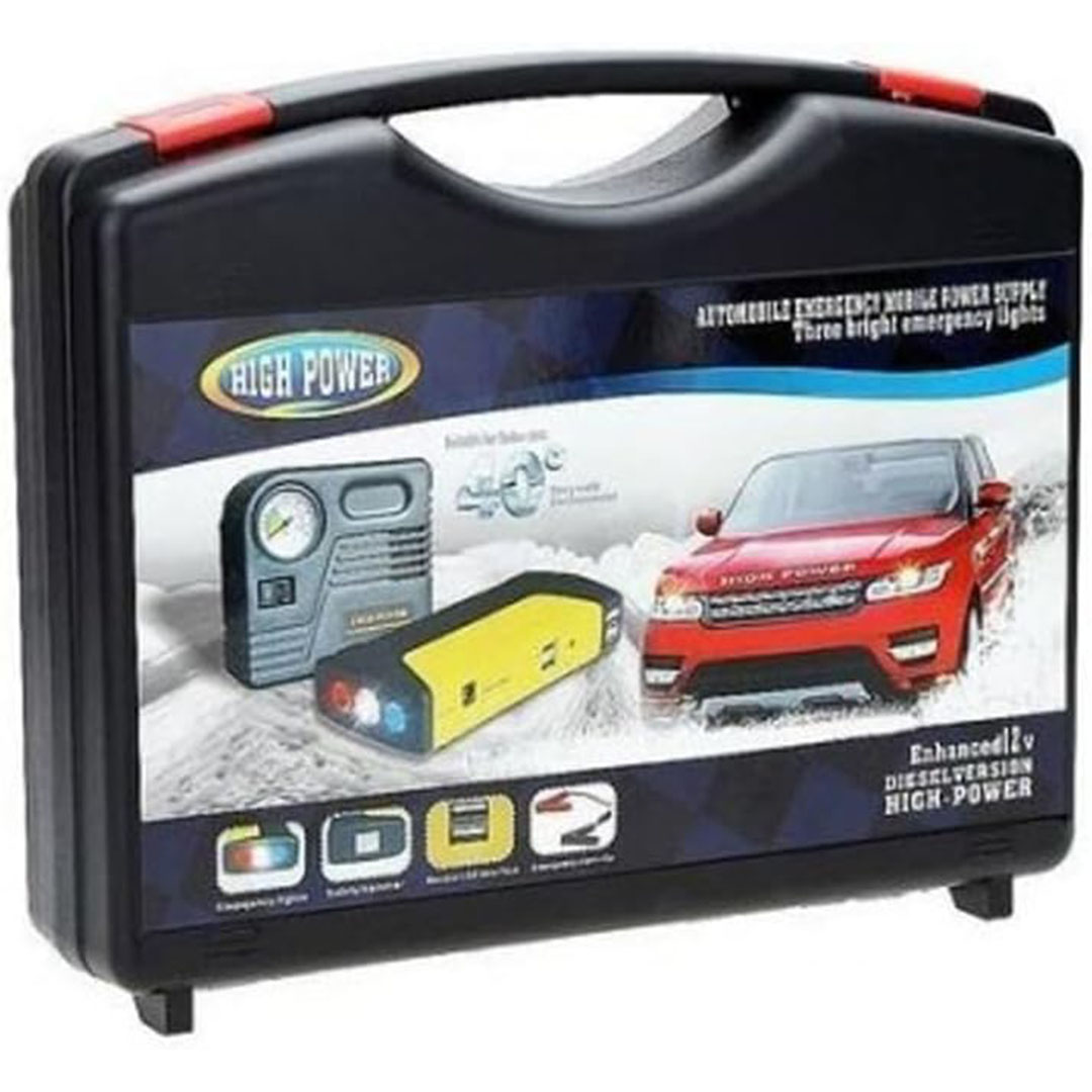 باور بانك للسيارة 68800 ميللى امبير مع منفاخ هواء - 2USB - متعدد الالوان