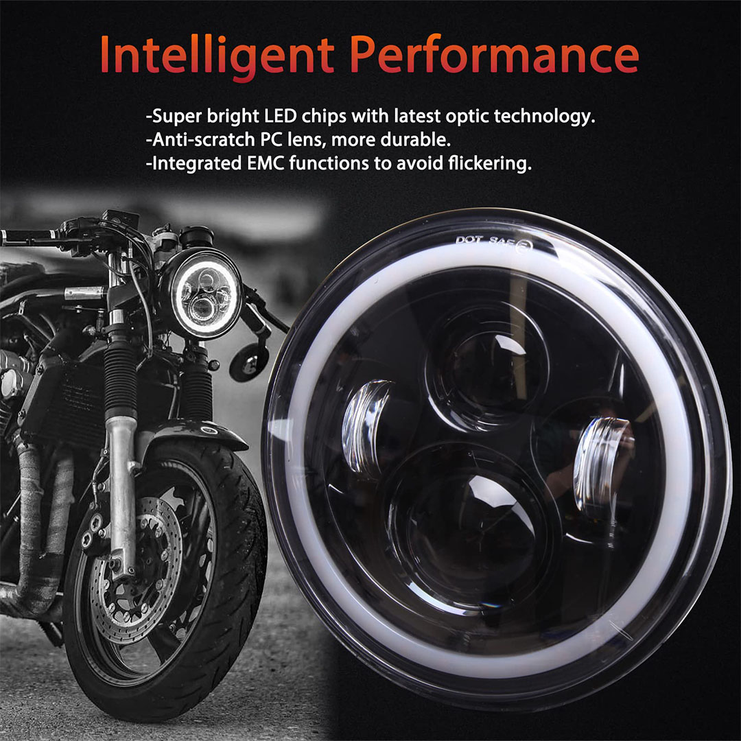مصباح أمامي LED دائري للموتوسيكل - أبيض