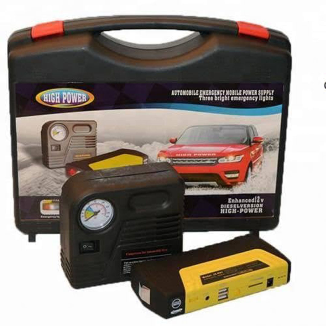 باور بانك وضاغط هواء للسيارة - 99800 مللي امبير - متعدد الالوان