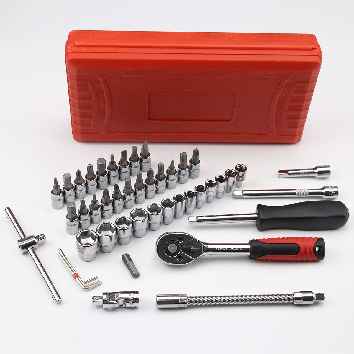 طقم عدة اصلاح يدوية - 46 قطعة - أحمر
