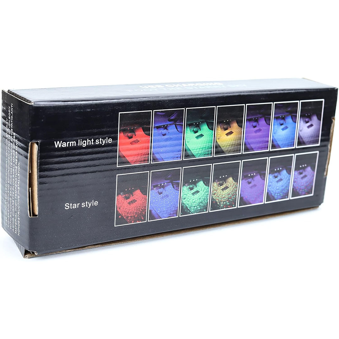 طقم إضاءة LED داخلية للسيارة بعدة ألوان مع تحكم لاسلكي ونمط صوتي - 2 قطعة