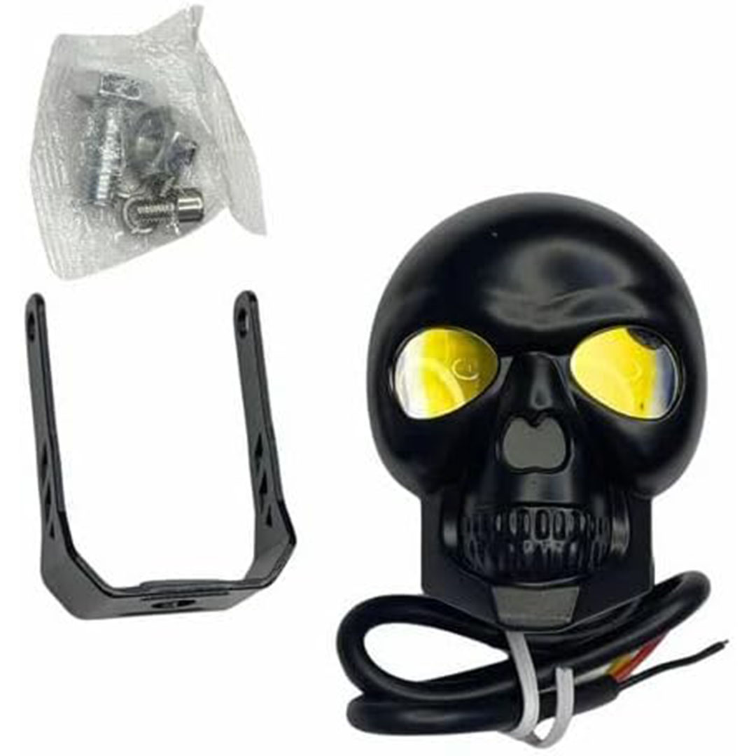 كشاف ضباب LED بتصميم جمجمة بعدستين – ضوء أبيض وأصفر وامض