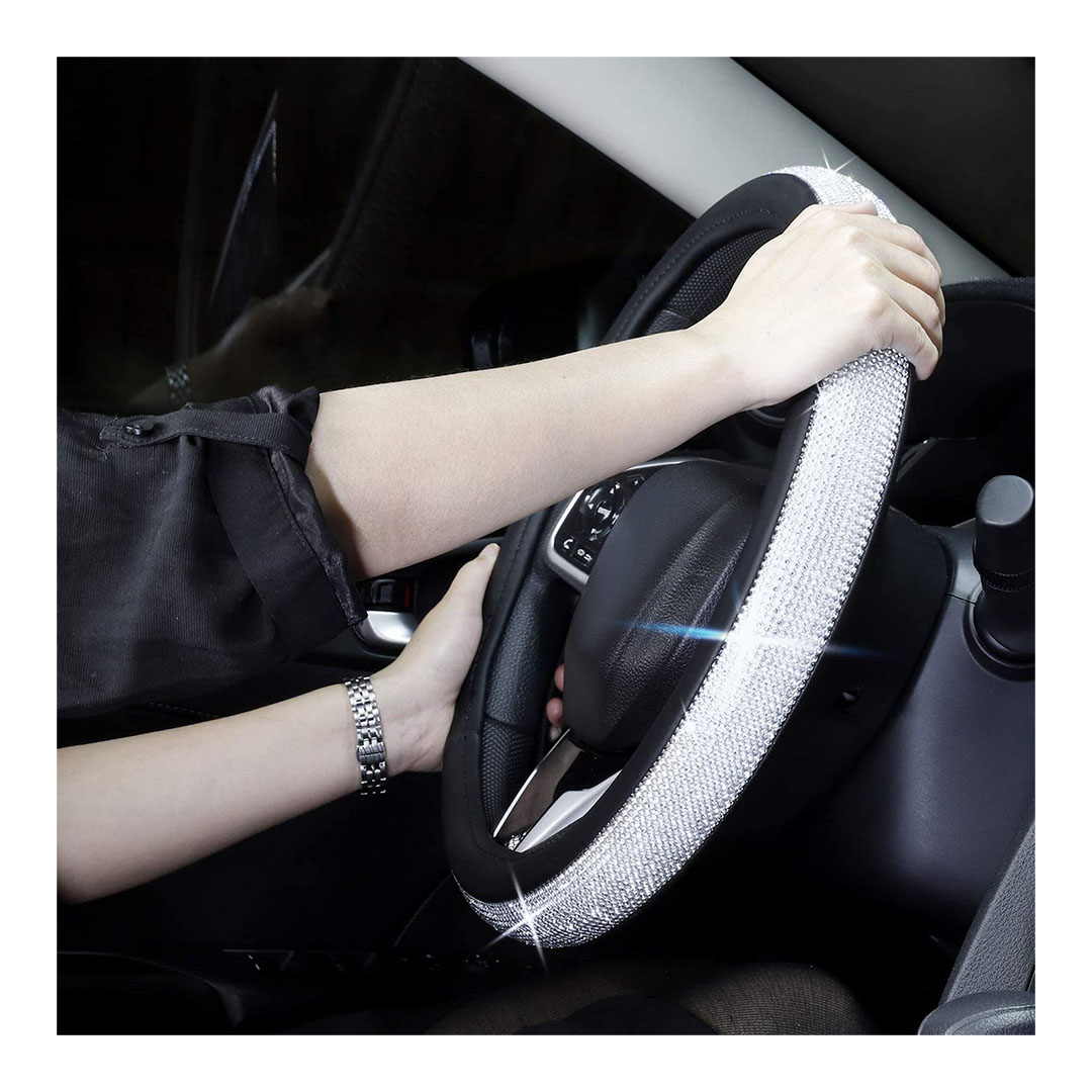 طارة دركسيون مزين بالماس - 15 بوصة - أسود/فضي