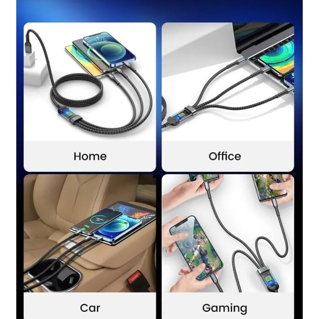 كابل شحن 3 في 1 مضفر سريع - 6 أمبير/ 100 وات - لايتنينج/ مايكرو/ تايب سي