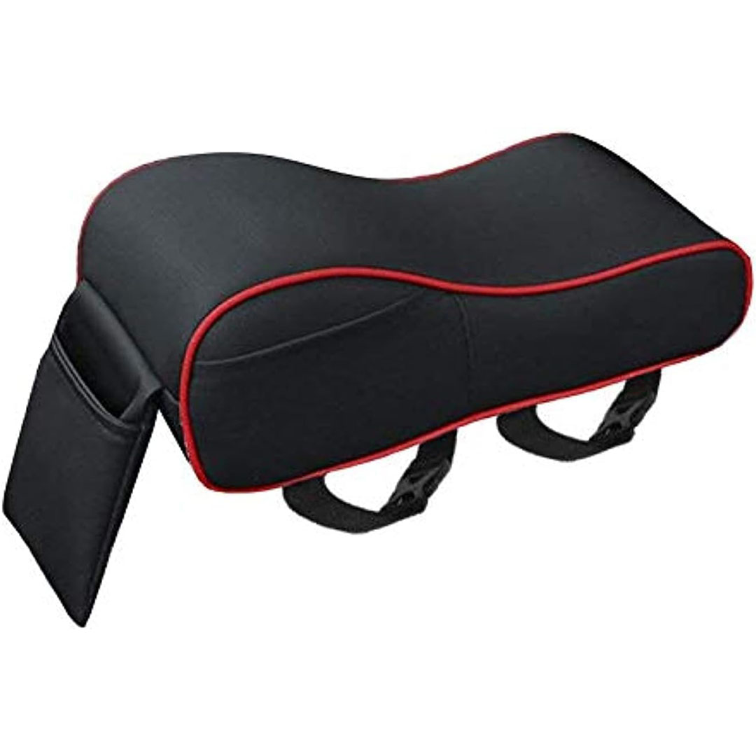 مسند ذراع للسيارة من الجلد - أسود/أحمر