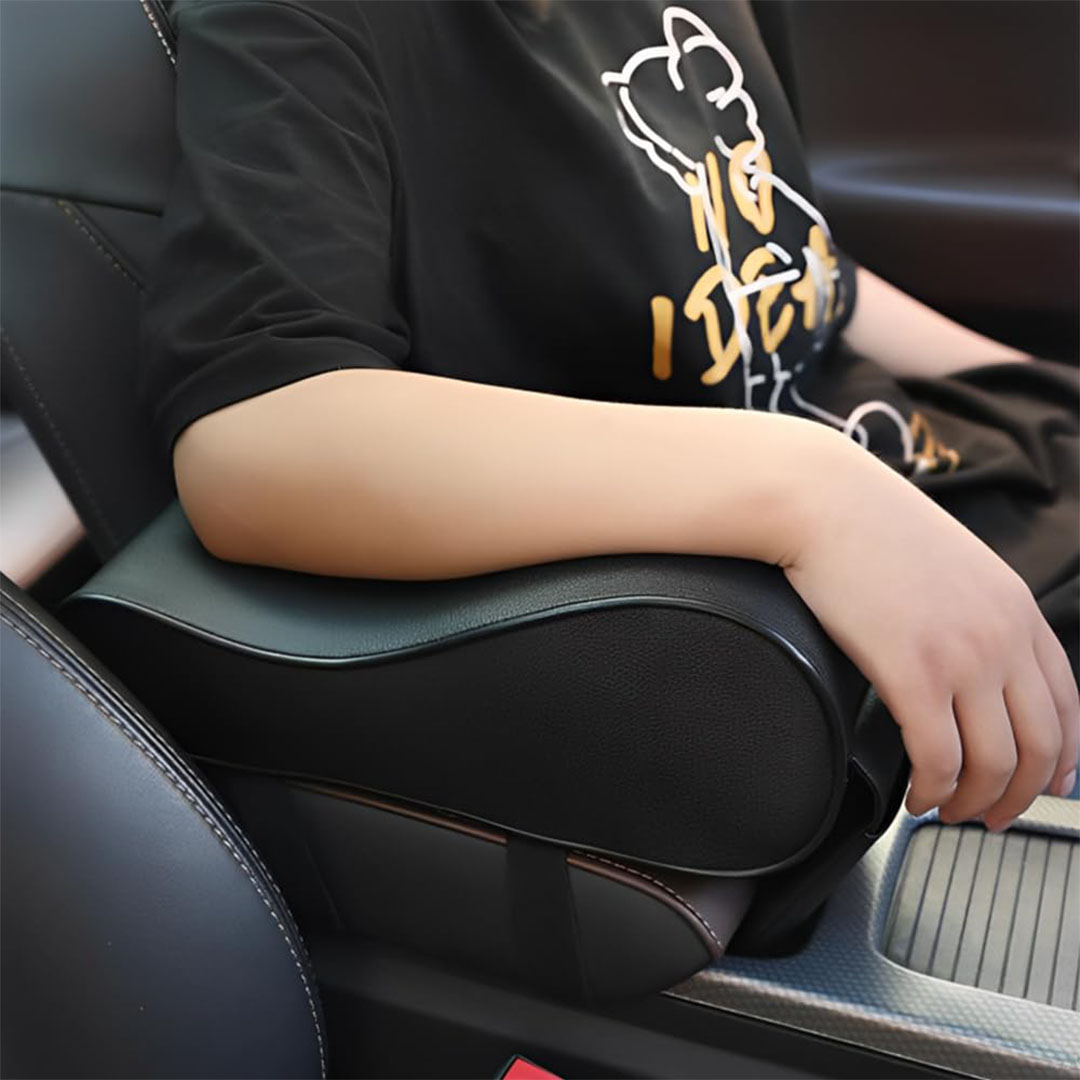 مسند ذراع للسيارة من الجلد - أسود