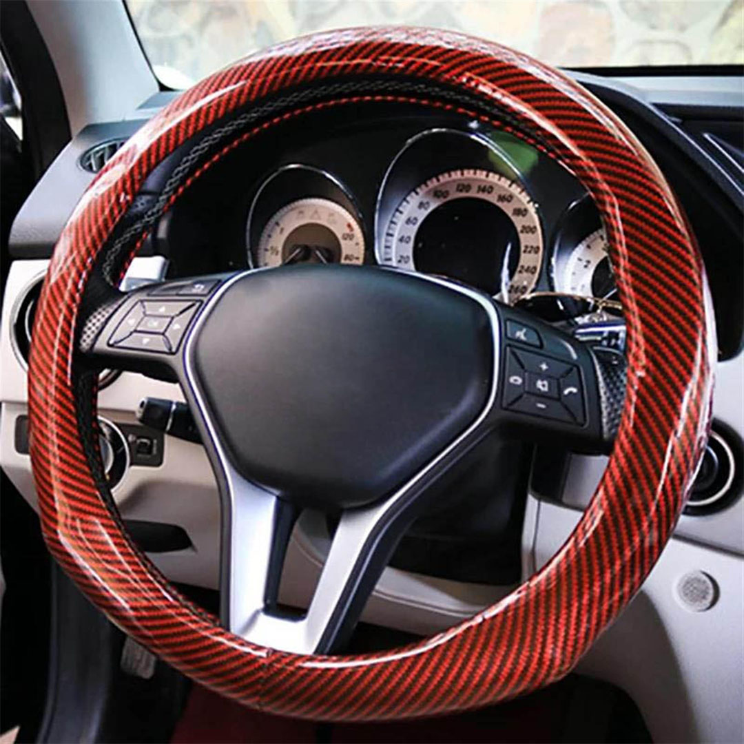 غطاء طارة دركسيون من الكربون - أحمر