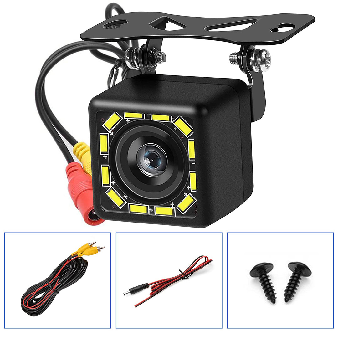 كاميرا خلفية للسيارات - 12 لمبات ليد - أسود