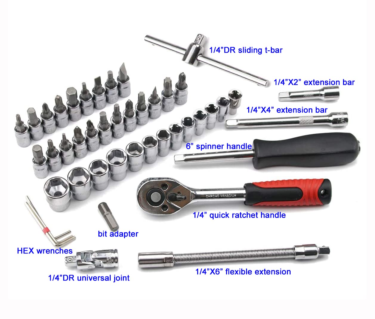 طقم عدة اصلاح يدوية - 46 قطعة - أحمر