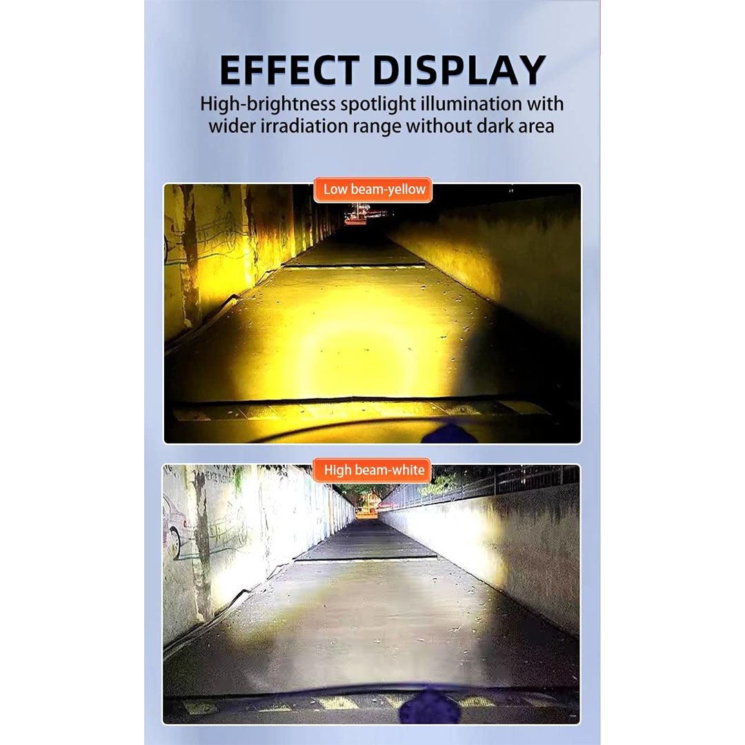 كشاف LED خارجي للموتسيكلات والسيارات بإضاءة مزدوجة (أبيض / أصفر)