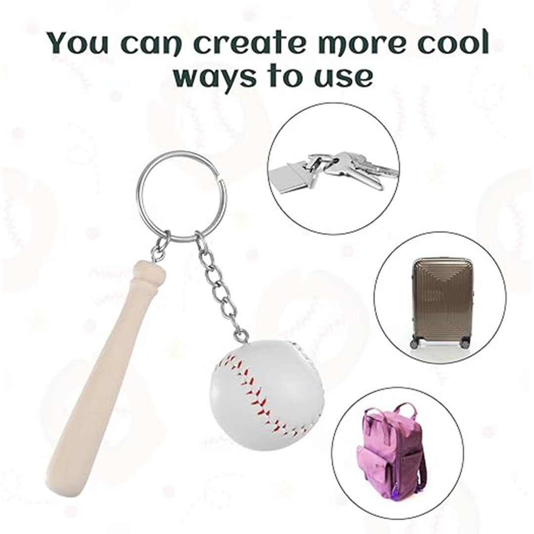سلسلة مفاتيح كرة البيسبول بالمضرب الجلدي