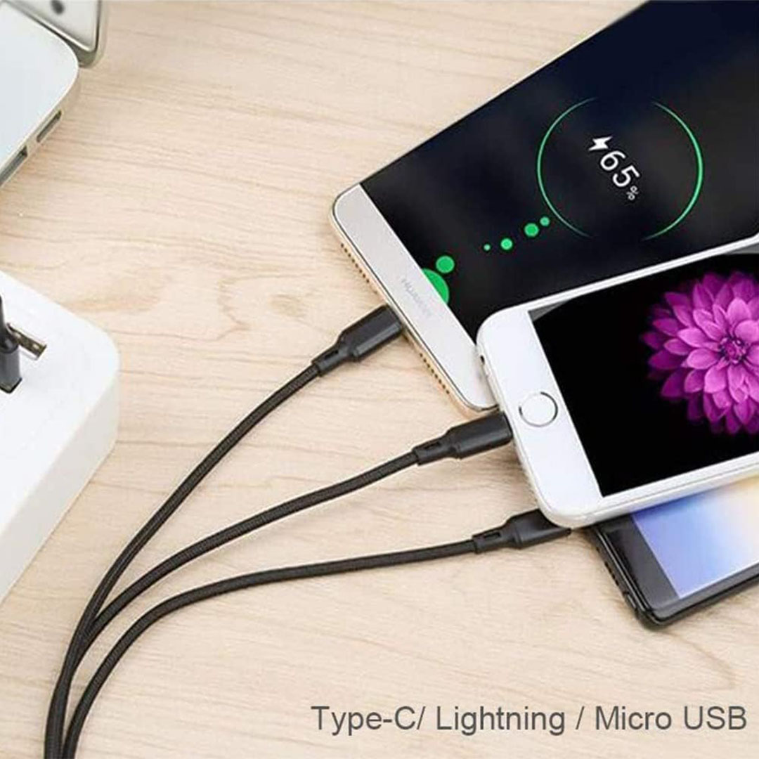 كابل شحن سريع USB مع مشبك منظم 3 في 1 - ميكرو /تايب C/لايتنتنج - 2.4 امبير