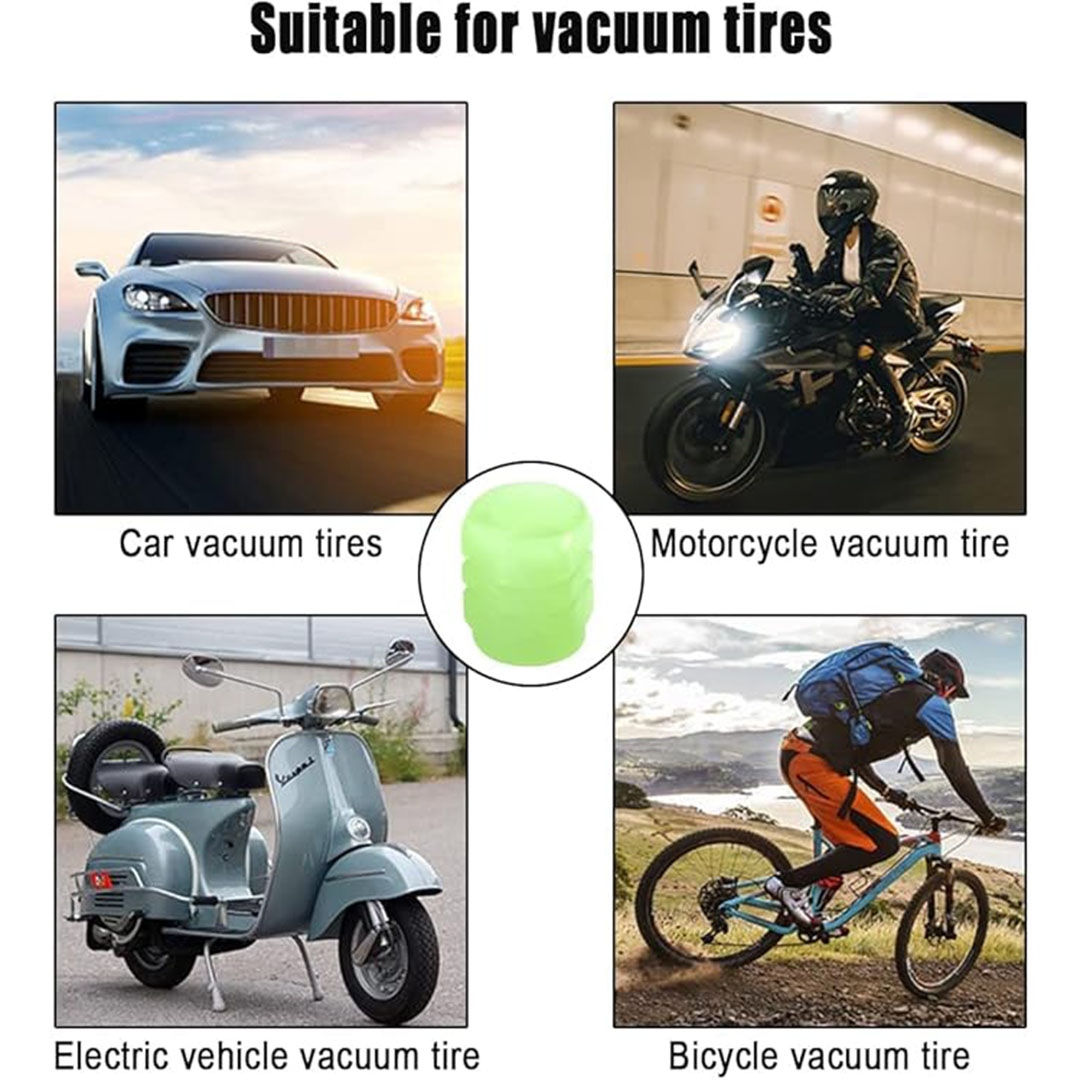 أغطية مضيئة لصمامات العجل - 4 قطع - أخضر