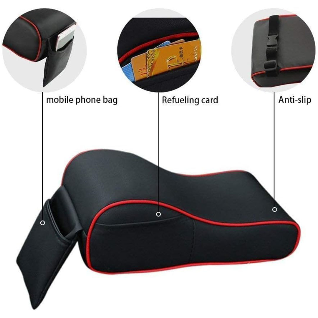 مسند ذراع للسيارة من الجلد - أسود/أحمر