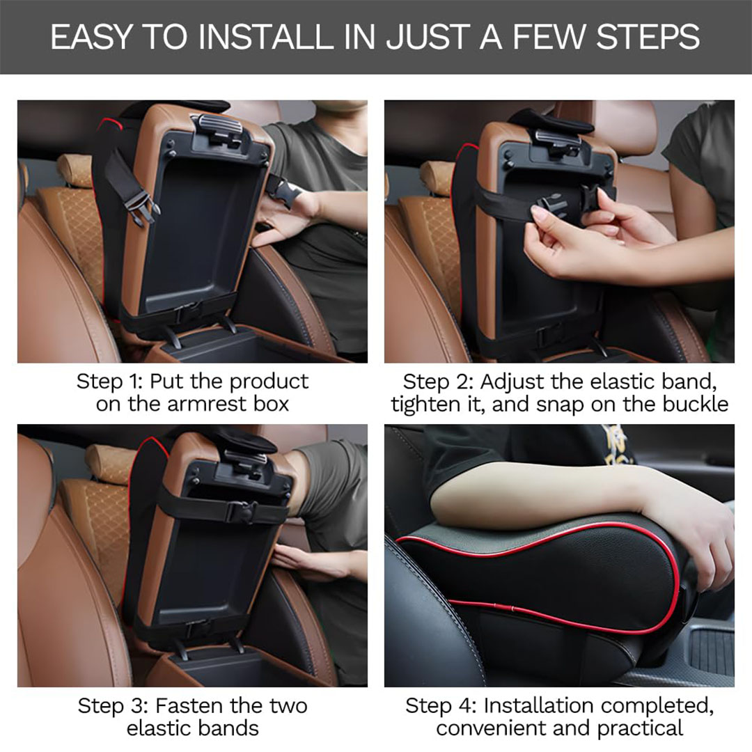 مسند ذراع للسيارة من الجلد - أسود