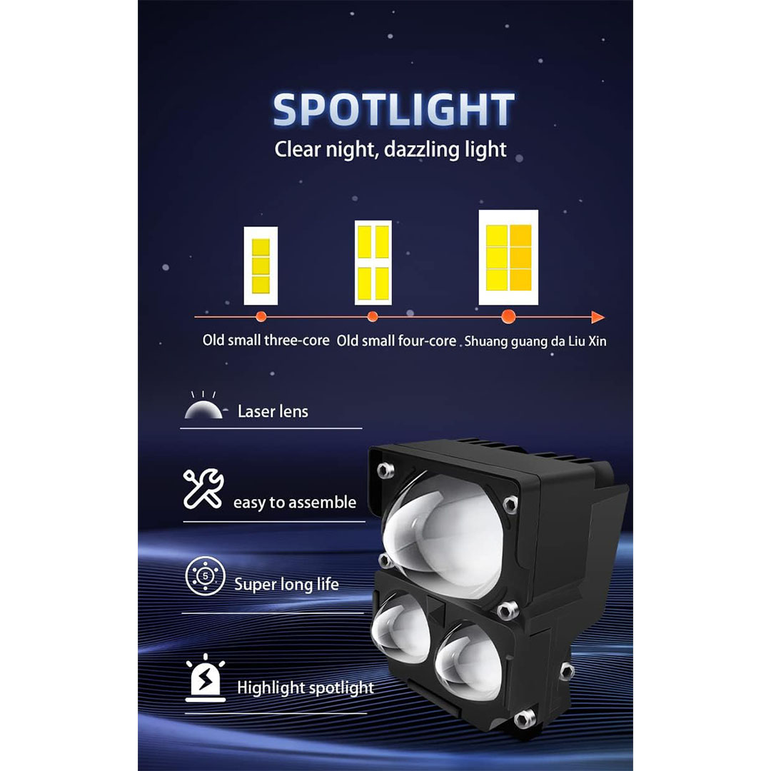 كشاف LED خارجي للموتسيكلات والسيارات بإضاءة مزدوجة (أبيض / أصفر)