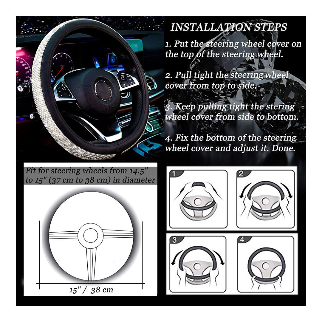 طارة دركسيون مزين بالماس - 15 بوصة - أسود/فضي