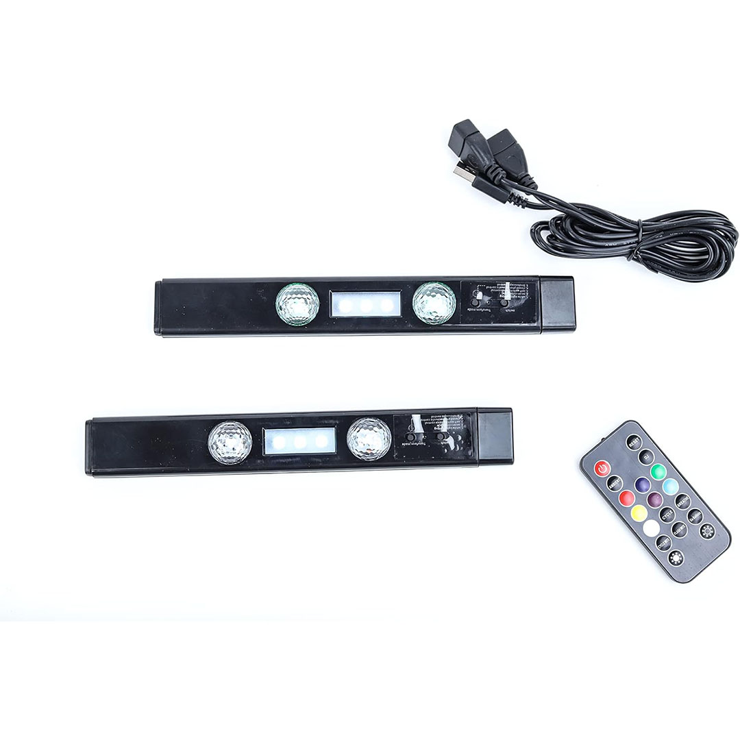 طقم إضاءة LED داخلية للسيارة بعدة ألوان مع تحكم لاسلكي ونمط صوتي - 2 قطعة