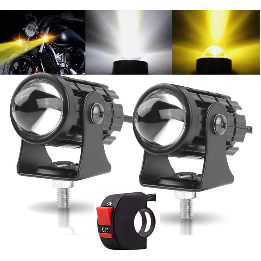 طقم كشاف ضباب ثنائي اللون للدراجات والسيارات - عدستين