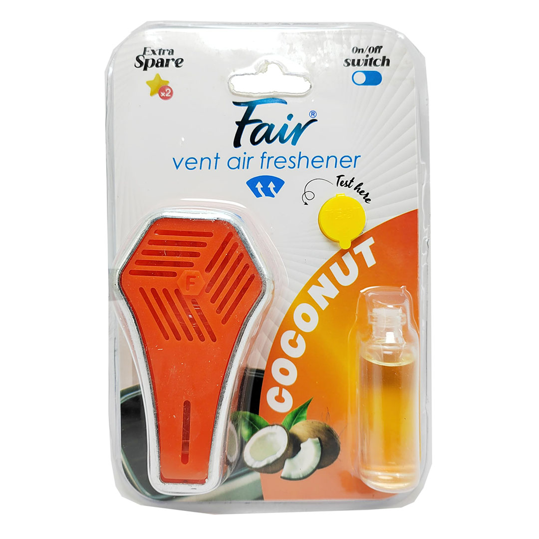 معطر جو للسيارة بمشبك لفتحة التهوية - برائحة جوز الهند والبرتقال - زجاجة قابلة لإعادة التعبئة