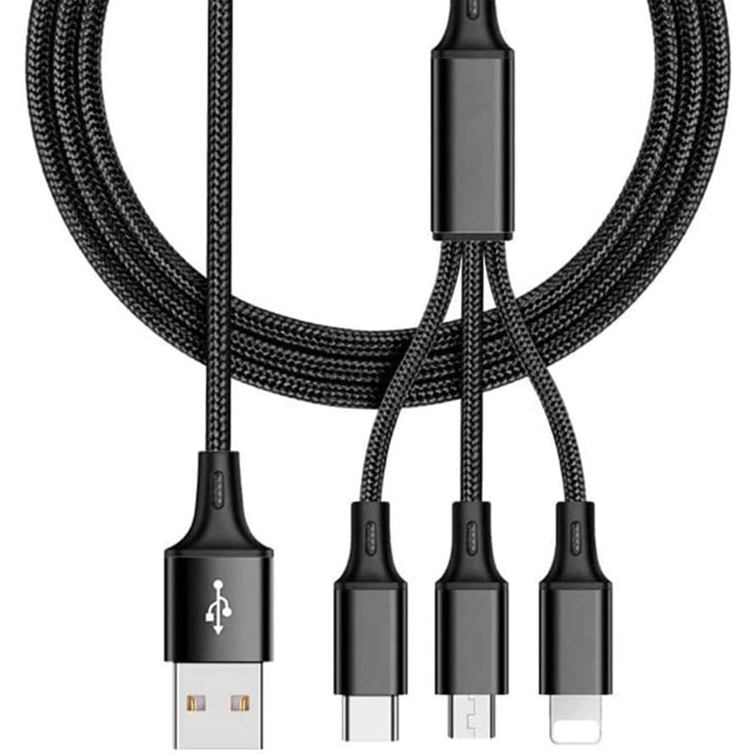 كابل شحن سريع USB مع مشبك منظم 3 في 1 - ميكرو /تايب C/لايتنتنج - 2.4 امبير