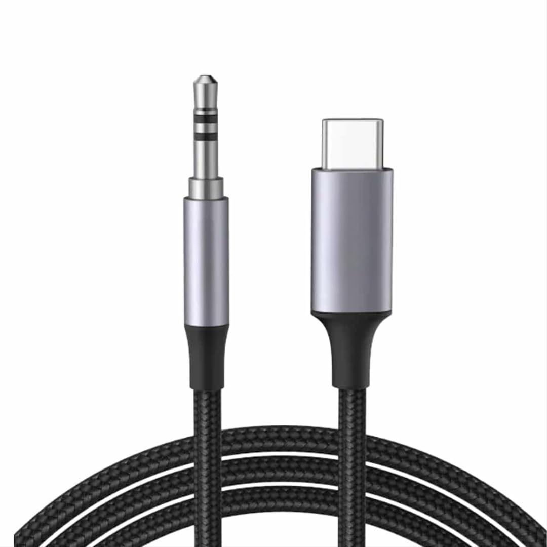 كابل AUX مضفر بمحول صوت USB-C إلى 3.5 ملم