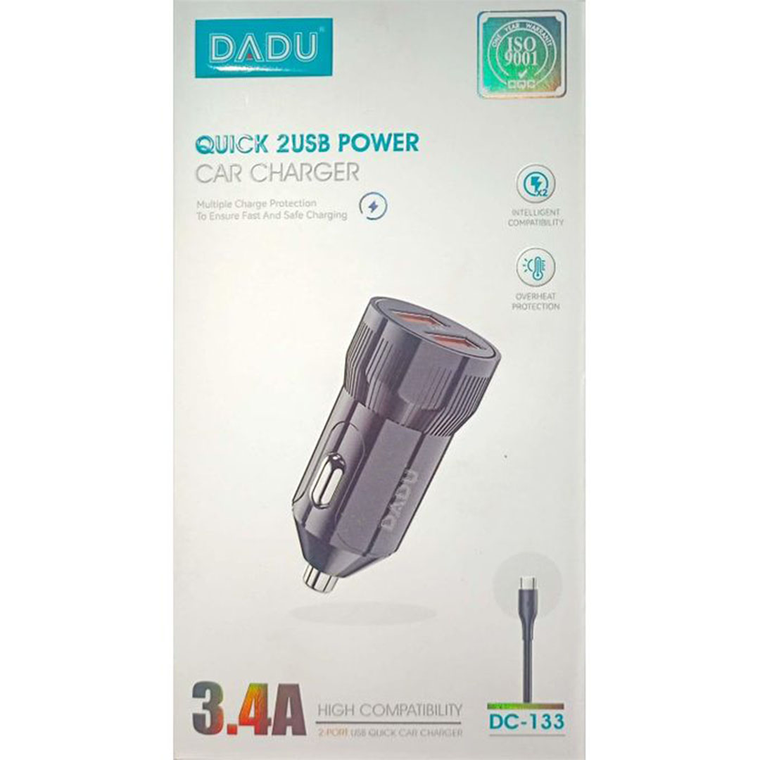 شاحن سيارة بمدخلين مع كابل سريع - أسود Dadu DC-133