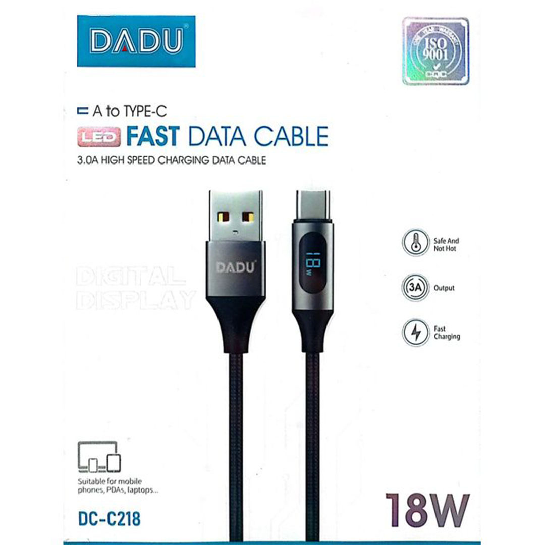 كابل بيانات USB إلى Type-C بشاشة رقمية - أسود Dadu DC-C218
