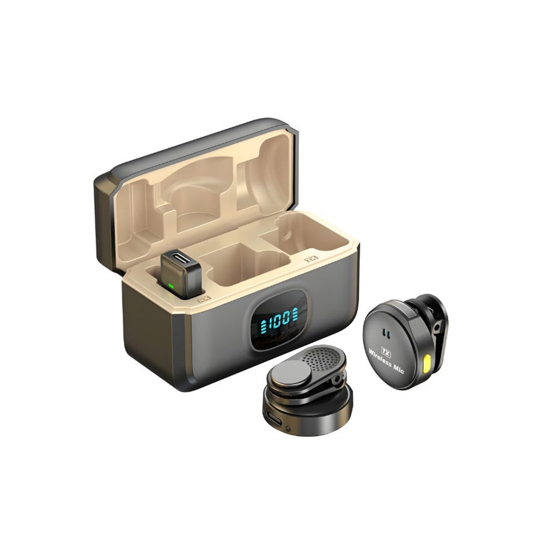 ميكروفون لاسلكي مغناطيسي PD لتسجيل المقابلات والفيديوهات بتقنية 24GHz أسود