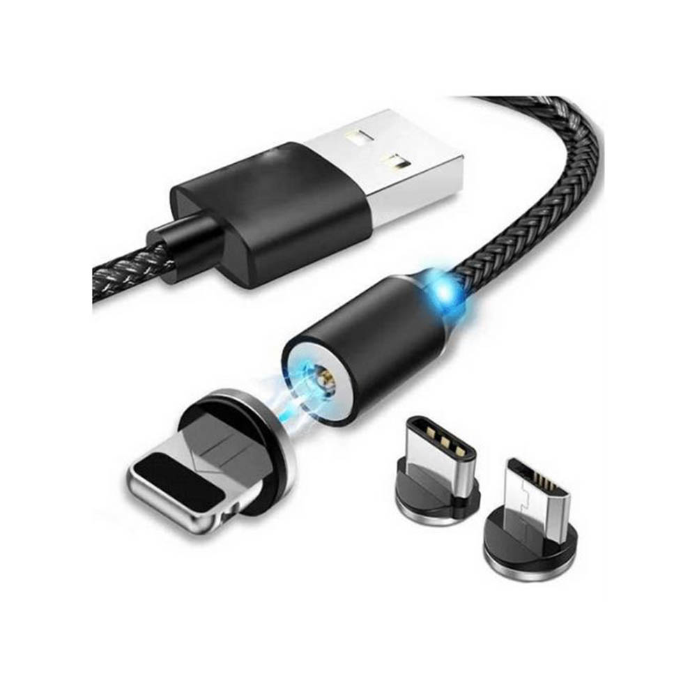 كابل شحن مغناطيسي 3 في 1 USB - أسود