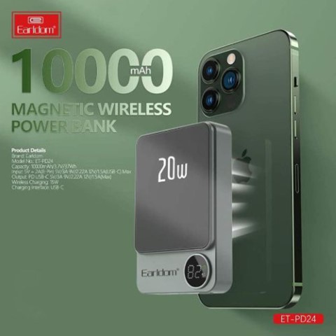 PD24 باور بانك مغناطيسي لاسلكي 10000 ملي أمبير