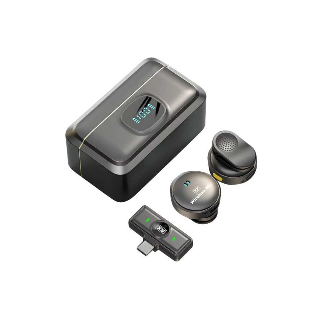 ميكروفون لاسلكي مغناطيسي PD لتسجيل المقابلات والفيديوهات بتقنية 24GHz أسود