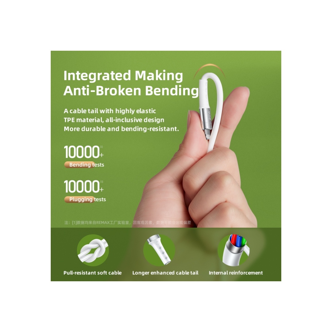 كابل شحن ونقل بيانات - 1 متر - USB إلى Type-C - أبيض - RC-198a