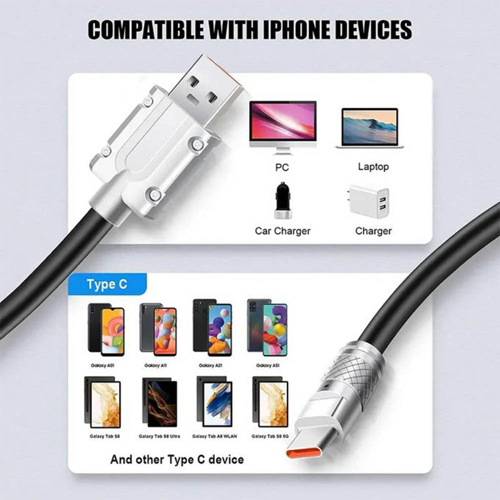 120W كابل شحن سريع للايفون - 1 متر - أسود