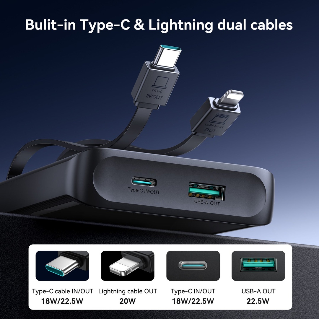 باور بانك جوي روم 10000 أمبير شحن سريع - 22.5 وات - أسود - JR-PBF19