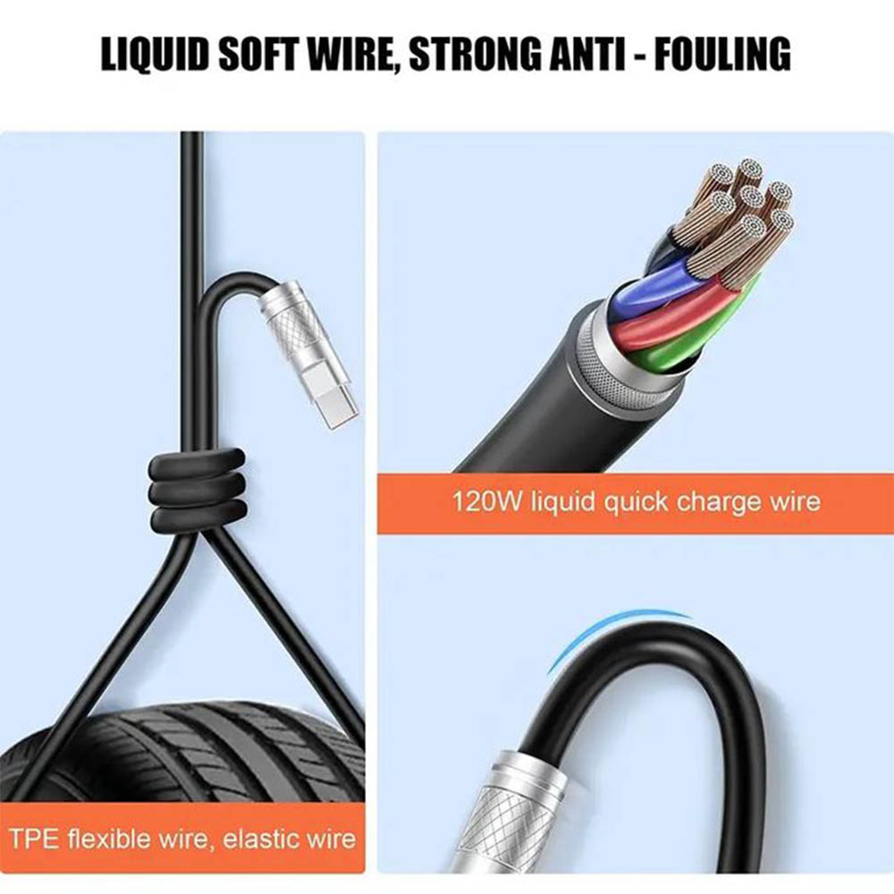 120W كابل شحن سريع للايفون - 1 متر - أسود