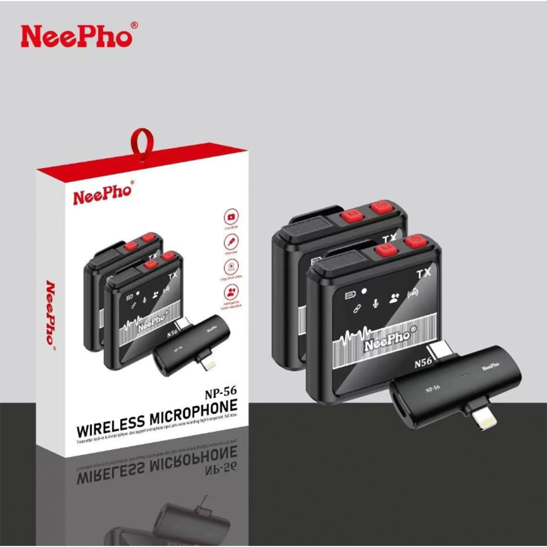 نيفو ميكروفون مزدوج لاسلكي NP-56 بخاصية إلغاء الضوضاء متوافق مع أندرويد وآيفون