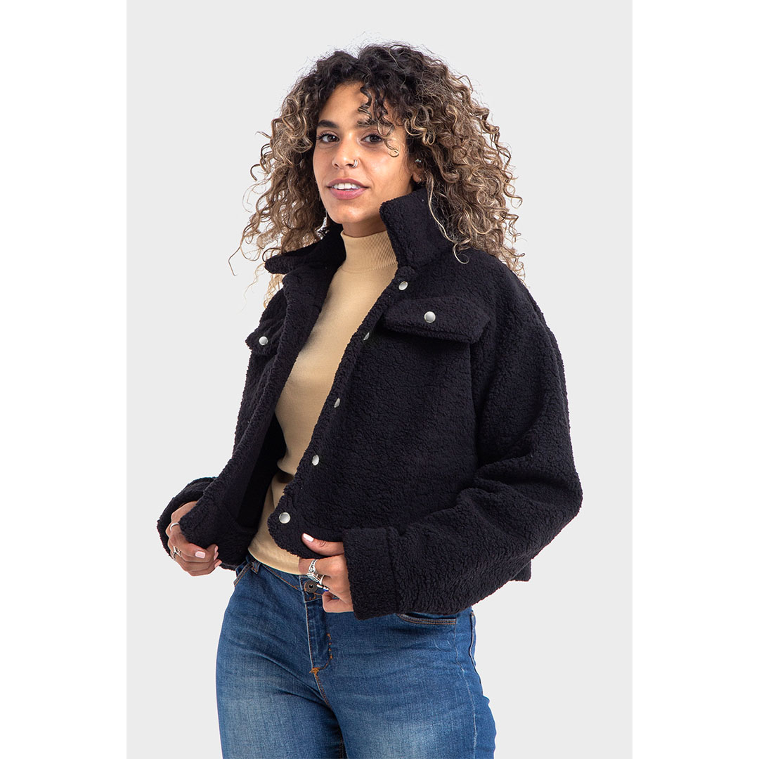 TJ جاكيت فرو حريمي - أسود