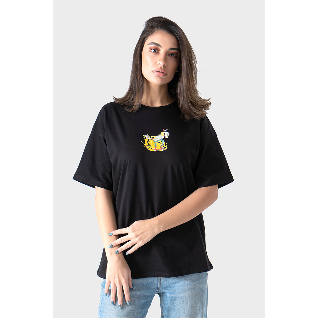 CSHTS تيشيرت نص كم حريمي - أسود