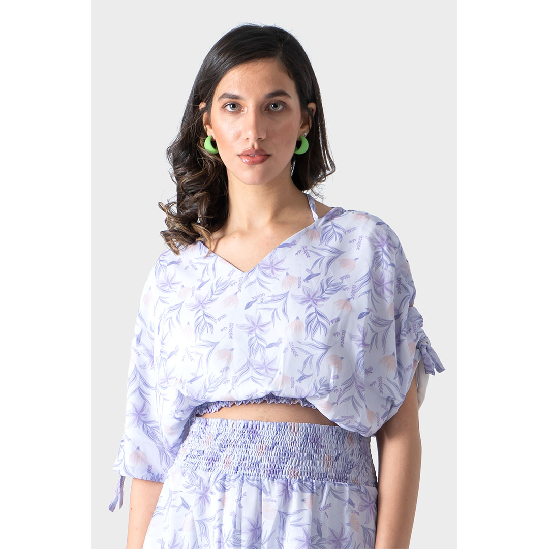 RST توب حريمي مشجر - أبيض/موف