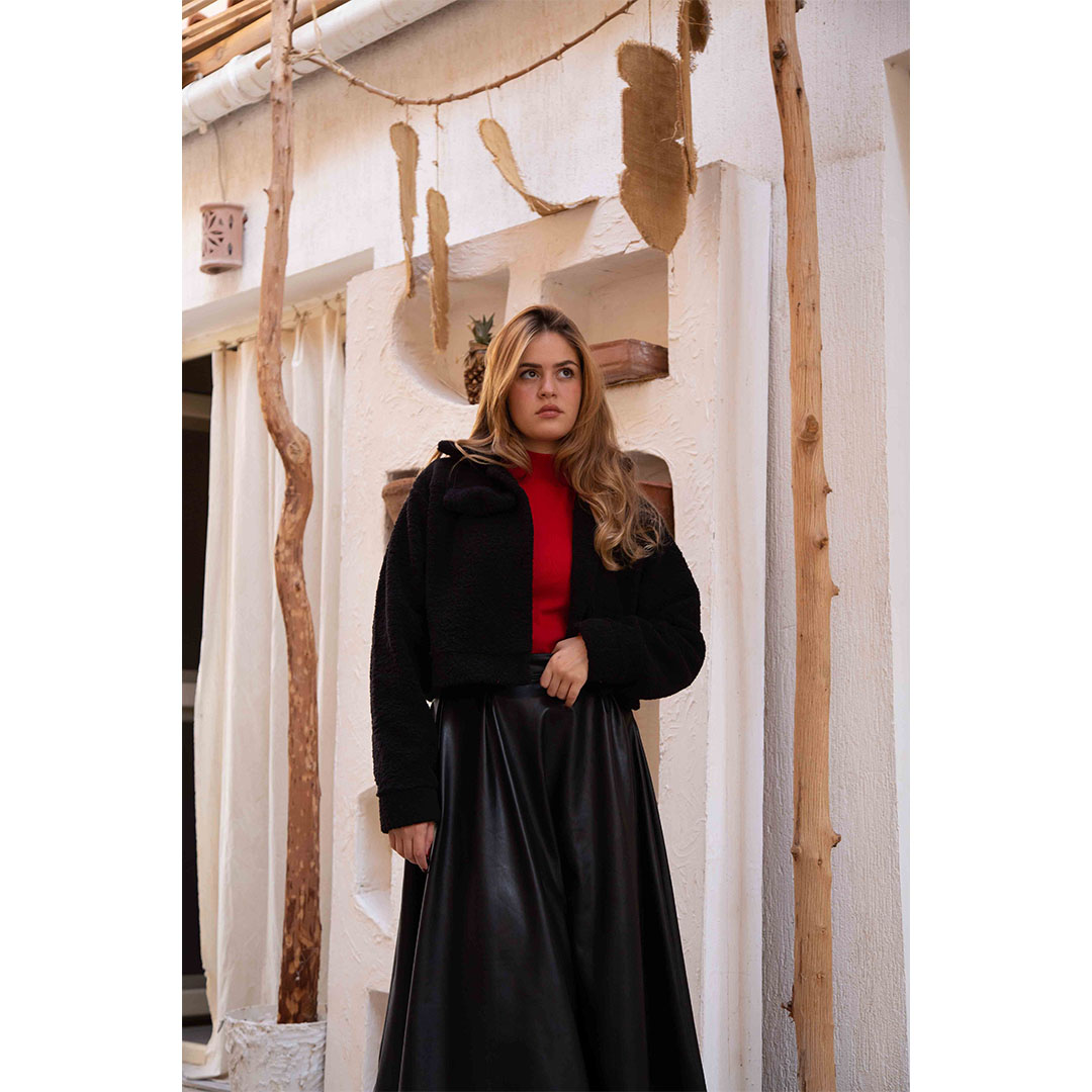 TJ جاكيت فرو حريمي - أسود