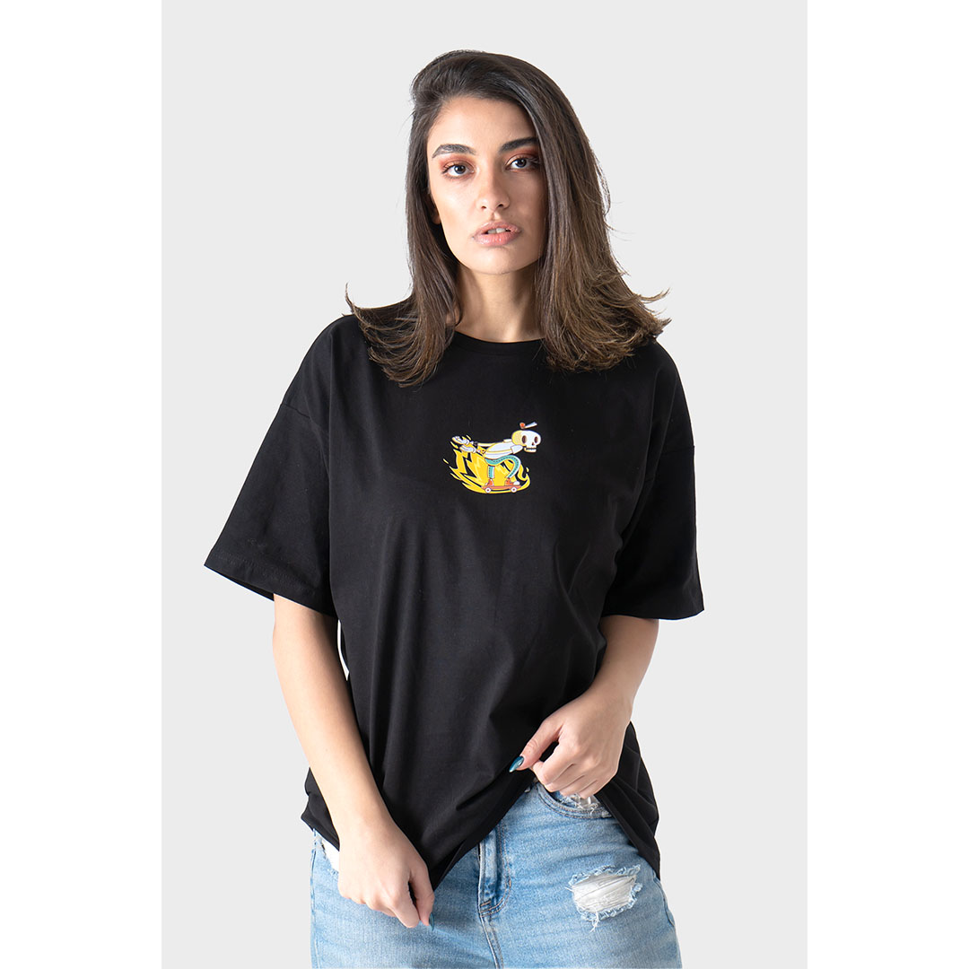 CSHTS تيشيرت نص كم حريمي - أسود