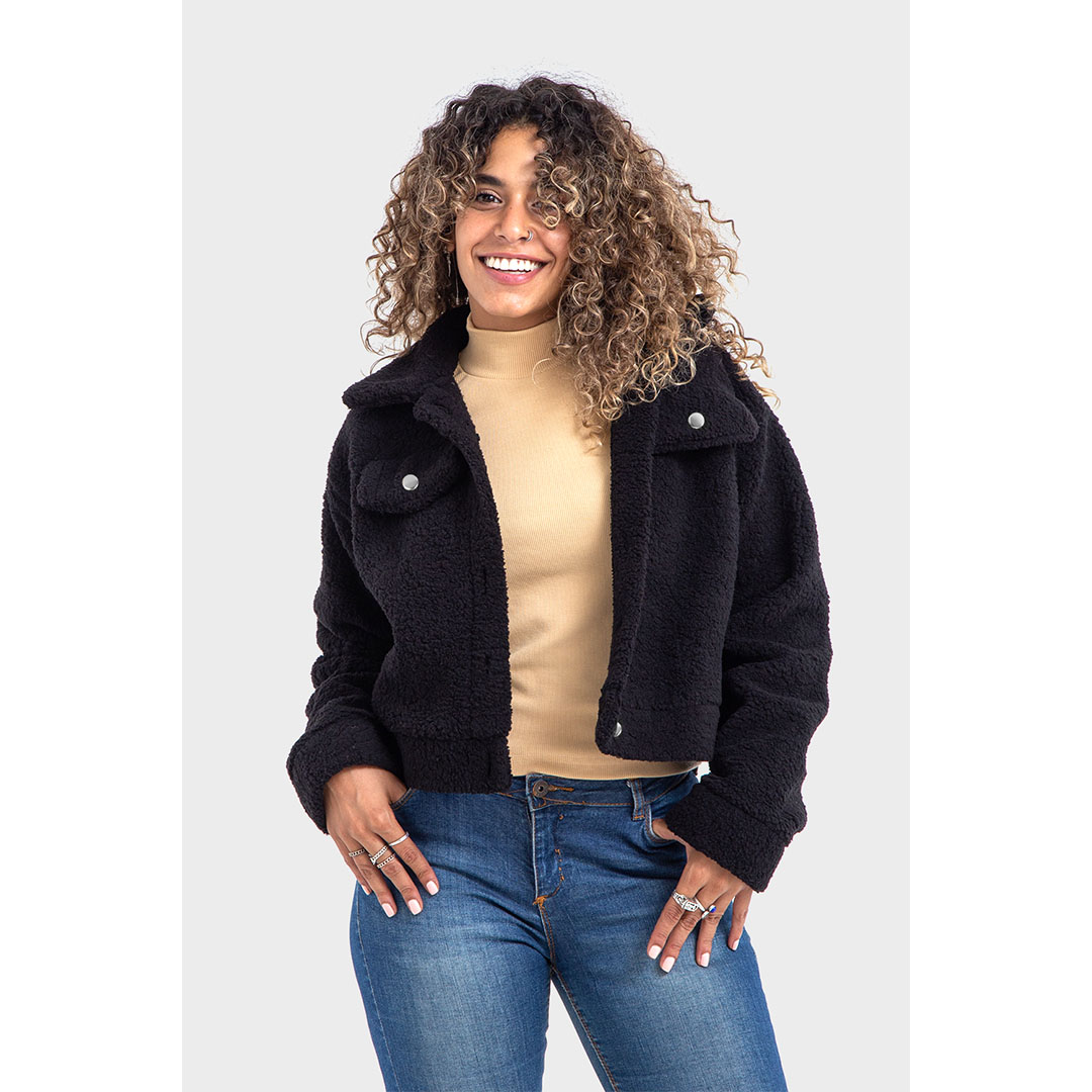 TJ جاكيت فرو حريمي - أسود