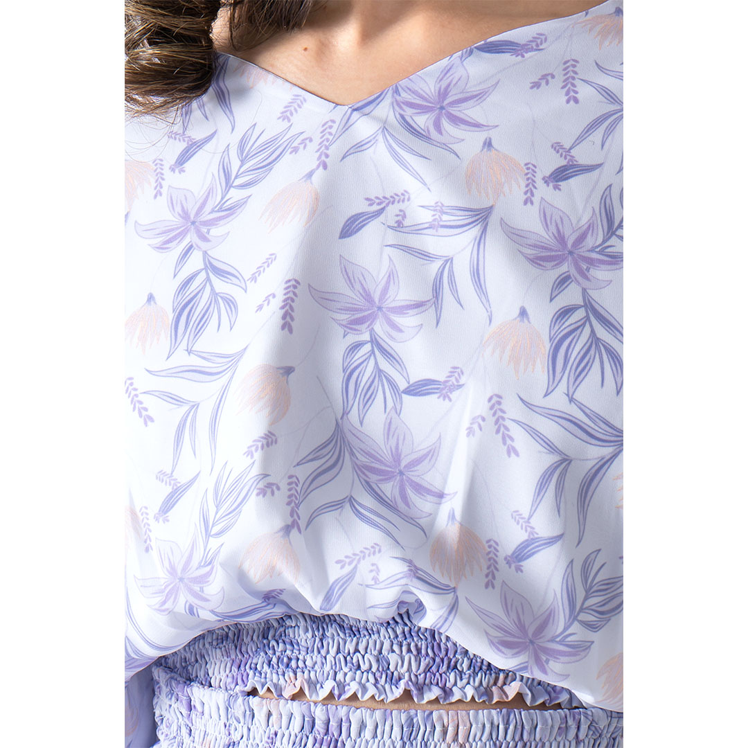 RST توب حريمي مشجر - أبيض/موف