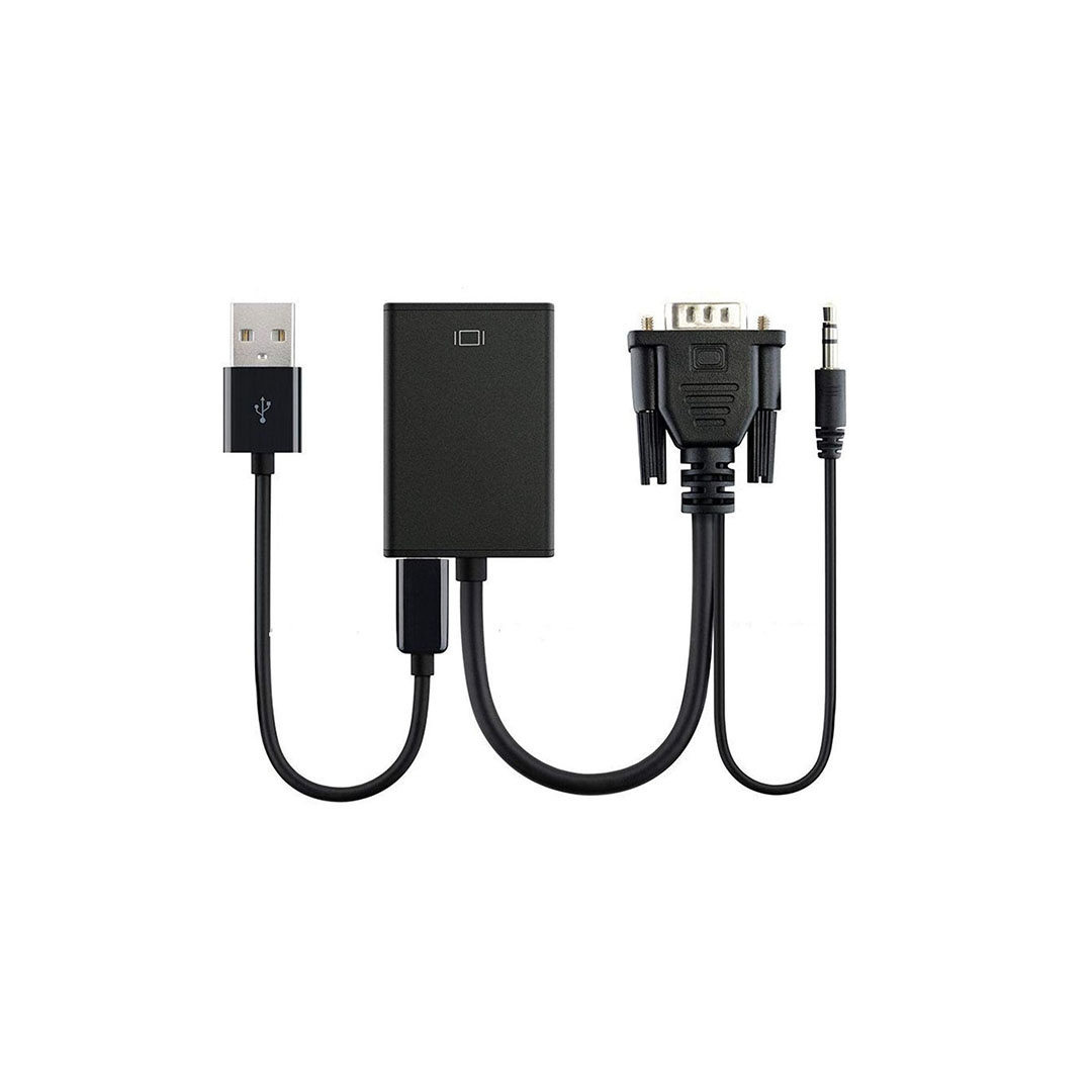محول VGA/HDMI وصوت تلفزيون AV HDTV - أسود