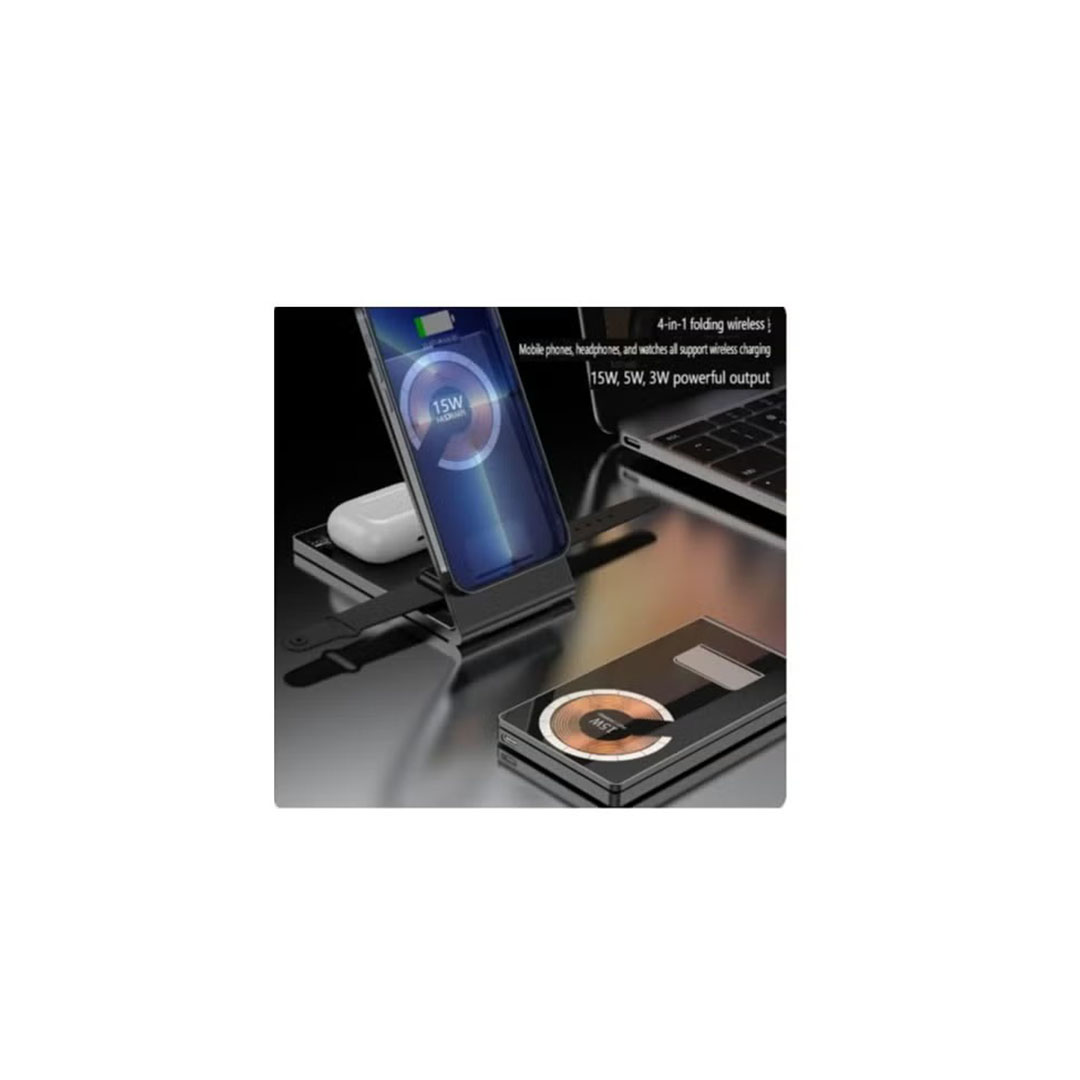 شاحن سريع لاسلكي 4 في 1 Magsafe قابل للطي - 15 وات - أبيض