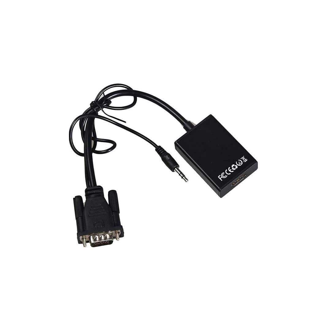 محول VGA/HDMI وصوت تلفزيون AV HDTV - أسود